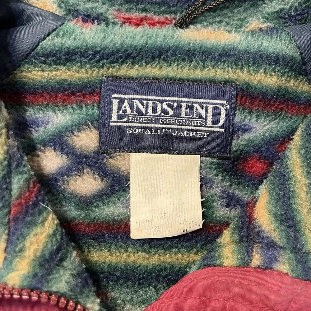 Vintage Lands End Squall Jacket Mens XL Burgundy Fleece Aztec Lined 90s Y2K - Picture 4 of 6